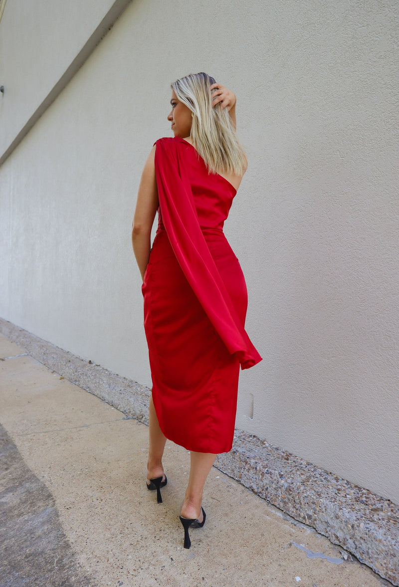 red dresses midi
